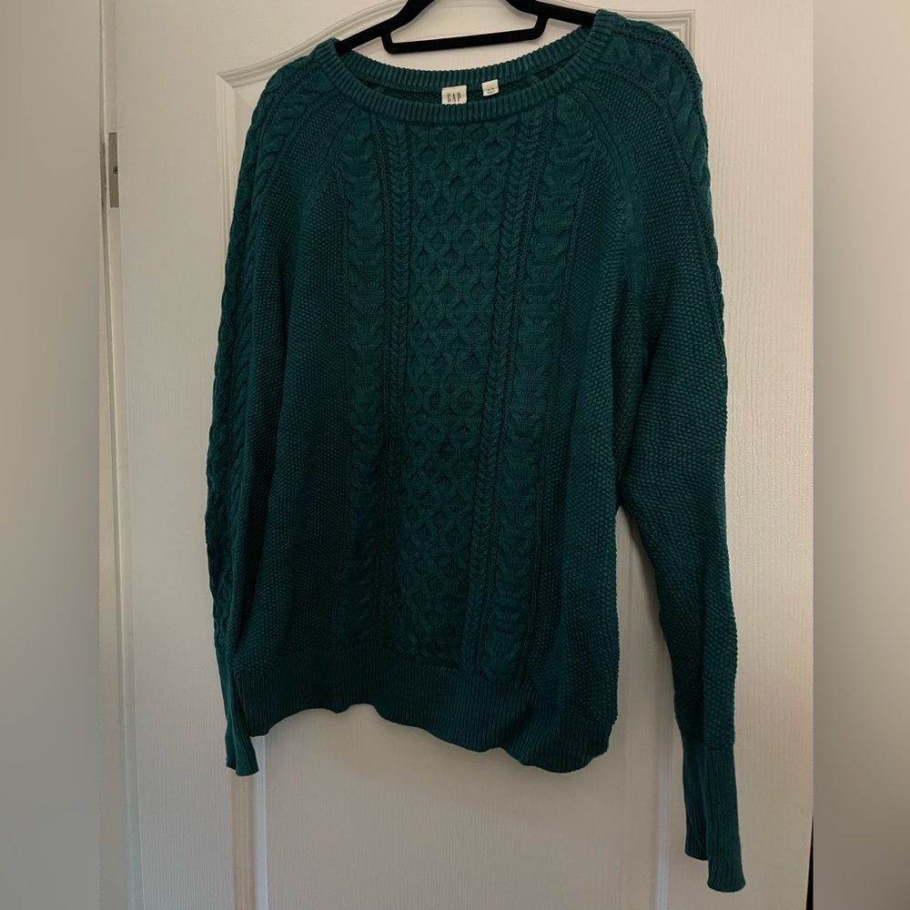 Green cable knit sweater